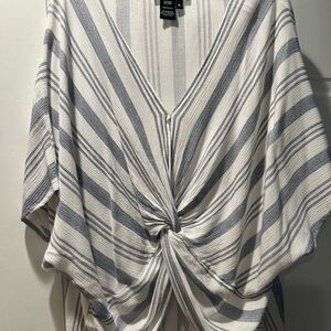 Karen Kane Striped V-Neck Knot Front Top